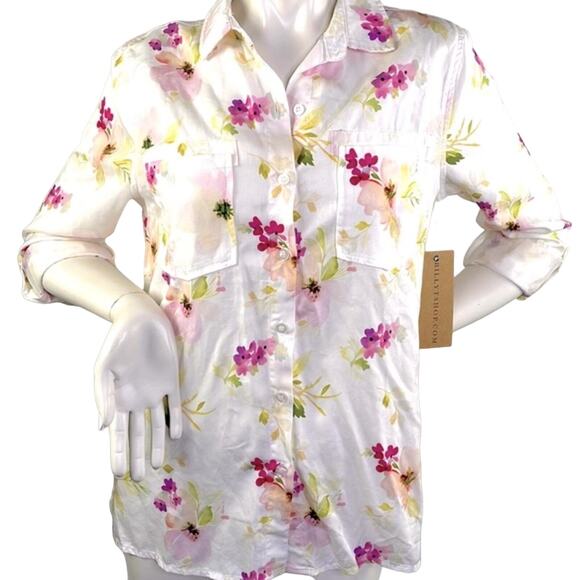 BillyTShop Tops - Billy T NWT Chambray Madge Button Down Roll Long Sleeves Sweet Floral Blouse  S